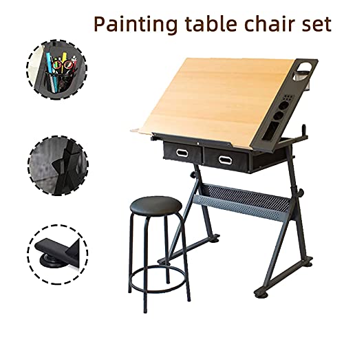 FLaig Drawing Table Artist Desk with Tilted Tabletop and 2 Storage Drawers