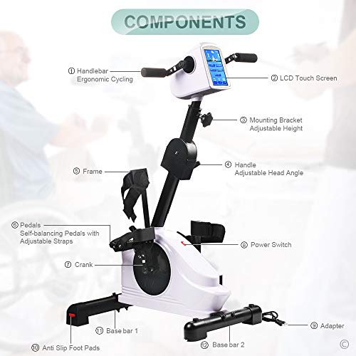Rehab Bike Pedal Exerciser Electronic Physical Therapy Arm/ Leg Health Exerciser with 7" Display Touchscreen Recovery Cycle for Handicap, Disabled and Stroke Survivor