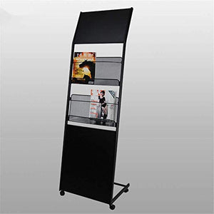 None 2-Layer Floor Leaflet Stand Magazine Rack Black A4 Brochure Holder