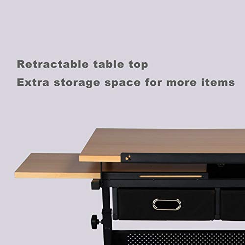 DXXWANG Height Adjustable Drafting Table Tiltable Tabletop Drawing Table Desk with Stool