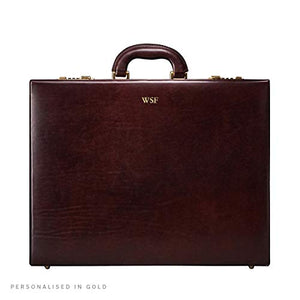 Maxwell Scott Personalized Men's Italian Leather Attache Case - Strada Brown
