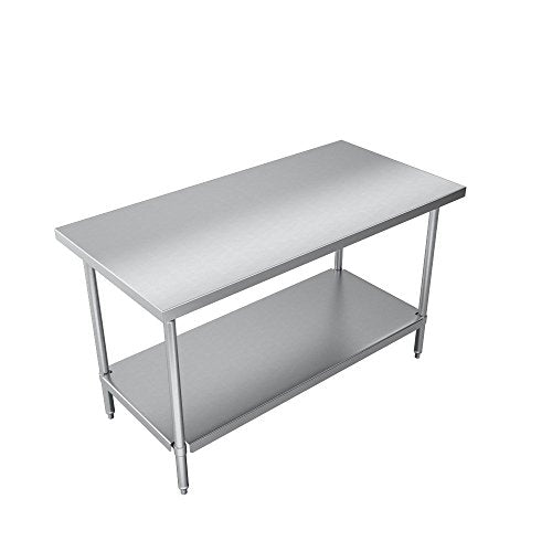 Elkay Foodservice Chef's Choice Work Table, 30"X72" OA, 36" Working Height, Flat Top, Stainless Undershelf, Turned Down Table Edge, Stainless Legs With Adjustable 1" Feet, 16 Gauge 300 Series Stainless Steel, NSF Certified