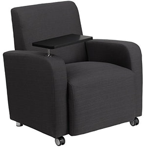 Flash Furniture Gray Fabric Guest Chair with Tablet Arm and Front Wheel Casters
