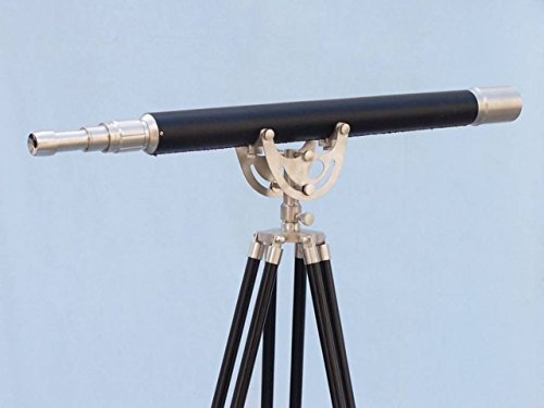 Hampton Nautical ST-0148-BN-L Floor Standing Brushed Nickel with Leather Anchormaster 65"-Ship Nautical Telescope