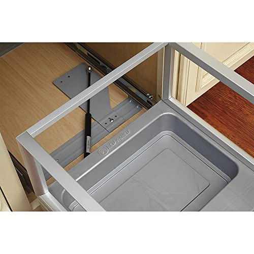 Rev-A-Shelf 5149 15.75 Inch Double 50 Quart Kitchen Cabinet Pull Out Waste Container Storage with 2 Trash Cans and Wire Basket, Silver