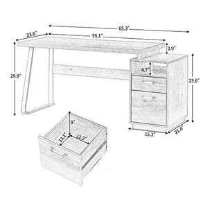 Nedley 65" Walnut Home Office Computer Desk with Cabinet Drawers 55" Desk and 15" Drawer