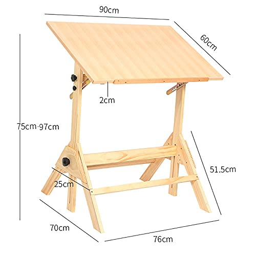 VejiA Solid Wood Adjustable Painting Table - Tilt Tabletop Fine Art Drawing Drafting Tables