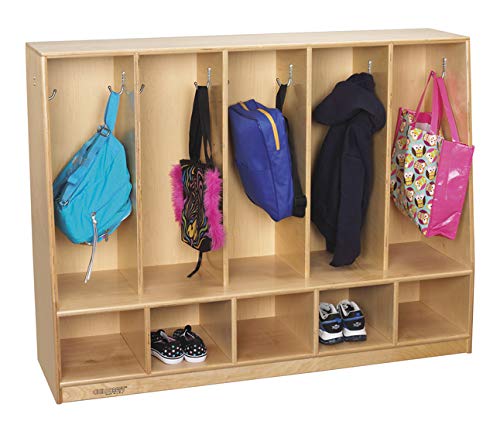 Childcraft Toddler Bench Coat Locker, 5 Sections, 53-3/4 x 13-3/4 x 36 Inches