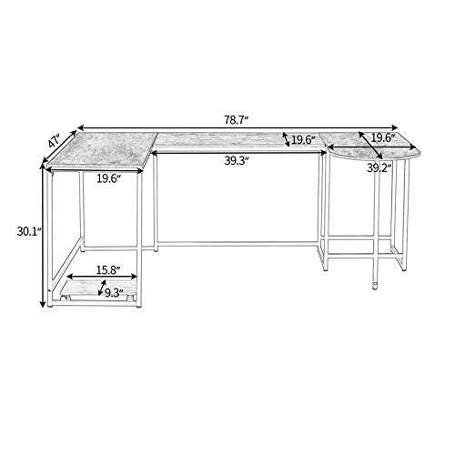 MYDENIMSKY U-Shaped Computer Desk, Industrial Corner Writing Desk with CPU Stand, Gaming Table Workstation Desk for Home Office Black