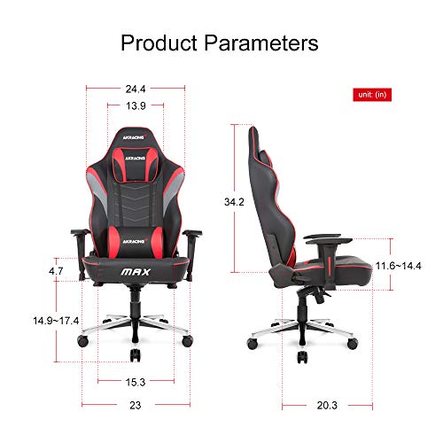 AKRacing Masters Series Max Gaming Chair with Wide Flat Seat, 400 Lbs Weight Limit, Rocker and Seat Height Adjustment Mechanisms with 5/10 Warranty