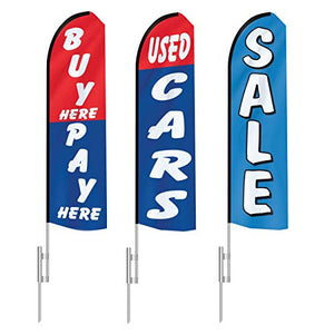 EZ Line Used Car Dealership Swooper Feather Flag 15ft Auto Sales 3 Flag Dealer Pack