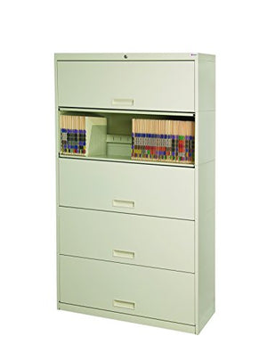 Datum Storage Stak-N-Lok 100 Series 5H Open Shelf with Receding Doors and Locking Cabinet, 36", Light Gray