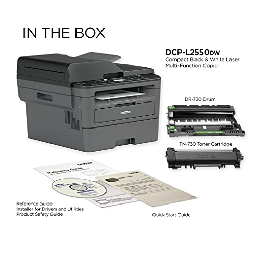 Brother DCP-L2550DWB All-in-One Wireless Monochrome Laser Printer - Print Scan Copy - 2400 x 600 dpi, 36 ppm, 128MB Memory, 250-Sheet, 50-Sheet ADF, Automatic Duplex Printing, Tillsiy Printer Cable