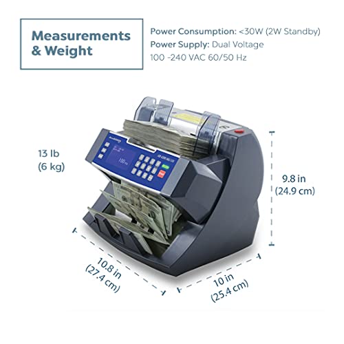 AccuBANKER AB4200 Basic Bank Grade Bill Counter, 300 Bills Hopper Capacity, 200 Bills Stacker Capacity, Variable Counting Speeds up to 1,800 Bills/min & Emergency Stop Function
