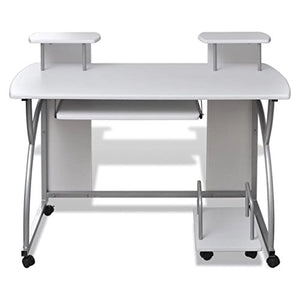 Computer Desk with Pull Out Keyboard Tray 47 inch | Modern Student Table Writing Workstation Table for Office Home | White Particle Board with Steel Frame | 47.2" x 23.6" x 35" by EstaHome