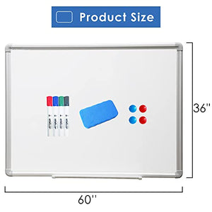 Wall Mounted whiteboard, 60x36 inch Large Magnetic Dry Erase Board for Home Office and School Supplies, Silver Aluminium Frame with Detachable Marker Tray, Markers Eraser and Magnets Included