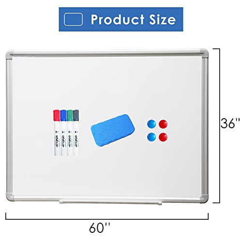 Wall Mounted whiteboard, 60x36 inch Large Magnetic Dry Erase Board for Home Office and School Supplies, Silver Aluminium Frame with Detachable Marker Tray, Markers Eraser and Magnets Included