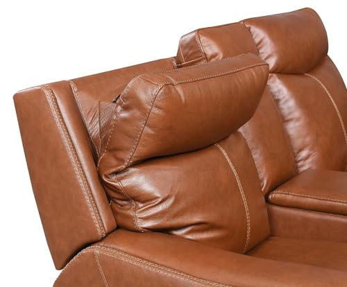 Daesar Contemporary Style Motion Set Red Brown Top Grain Leather with Power Headrest and Footrest, USB Charging - Fashion Forward Colors