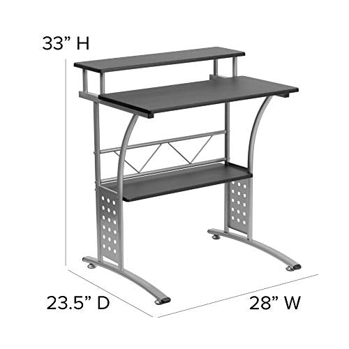 Flash Furniture Clifton Computer Desk - Black Home Office Desk - Raised Monitor Shelf - Perforated Side Paneling