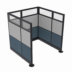SKUTCHI DESIGNS INC. Workstation Wall Partition | Powered Cubicle Privacy Divider | Emerald Collection | 5x5x65 H | Slate/Silver Fabric