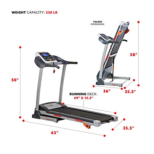 Sunny Health & Fitness Treadmill, Gray (SF-T4400) , 62 2 L x 26 8 W x 47 3 H