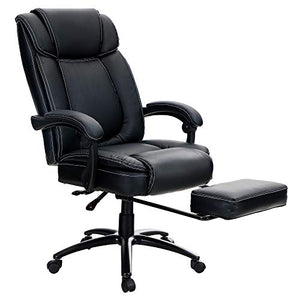 MAISON ARTS Big and Tall Bonded Leather Reclining Office Chair Task Chair, 400lb High Back Executive Massage Computer Desk Chair with Retractable Footrest and Metal Base for Home Office