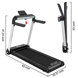 Folding Treadmills for Home, FISUP Foldable Treadmill Walking Pad with LED Display, Phone Holder, Speed Control Handle & Transport Wheel for Running, Jogging, Home, Gym, Office, Black