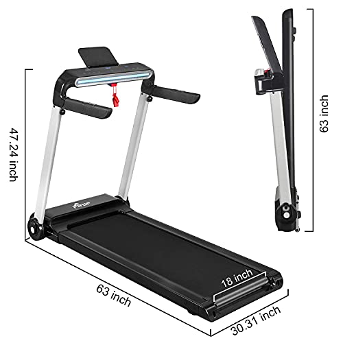 Folding Treadmills for Home, FISUP Foldable Treadmill Walking Pad with LED Display, Phone Holder, Speed Control Handle & Transport Wheel for Running, Jogging, Home, Gym, Office, Black