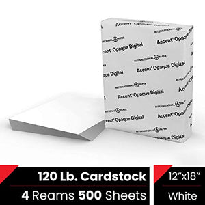 Accent Opaque 18” x 12” White Cardstock Paper, 120lb, 325gsm – 500 Sheets (4 Reams) – Premium Smooth Extremely Heavy Cardstock, Printer Paper for Ink Heavy Invitations, Cards, Menus, Images – 189030C