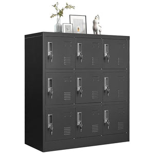 VIYET Employee Storage Locker, 9-Door Metal Locker with Card Slot - Black
