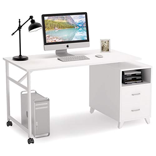 Tribesigns Reversible Computer Desk with Drawers, 360° Free Rotating Home Office Desk 47 inch Modern Study Writing Table Workstation with Storage Cabinet