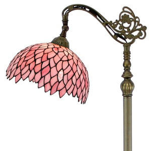 WERFACTORY Tiffany Floor Lamp Pink Stained Glass Wisteria Light 12X12X66 Inches Pole Torchiere