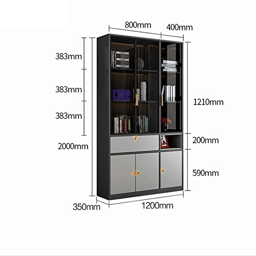 SERUMY Modern Glass Door Bookshelf for Bedroom and Office Storage (Size: B)
