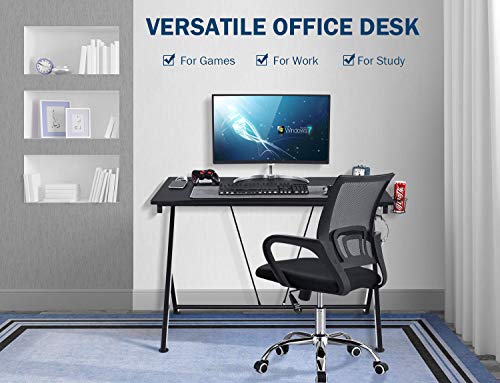 Gaming Desk 46" with USB Port, Racing Style Computer Desk with Cup Holder and Headphone Hook, Gaming PC Desk for Home Office Workstation 46" W x 29.5" D, Black