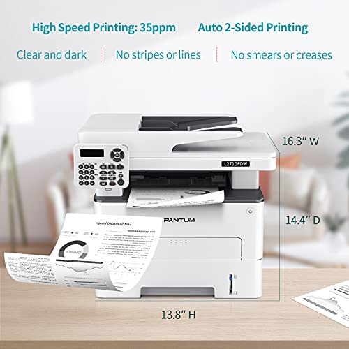 All in One Monochrome Printers Laserjet Machine Printers Multifunction Black and White Wireless Laser Printer Copier, Scanner and Fax with ADF, Pantum L2710FDW(V1M58A)