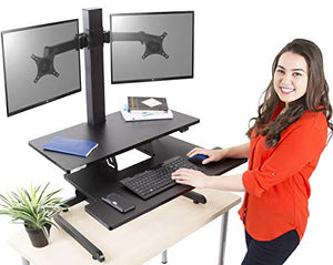 Stand Steady Techtonic Electric 2 Arm Monitor Mount Standing Desk | Large Spacious Stand Up Desk | Easy Sit to Stand with The Push of a Button - Quiet! | 3 Levels to Maximize Your Space!