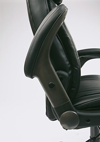 Office Star High Back Bonded Leather Executives Chair with Padded Flip Arms and Titanium Coated Accents, Black