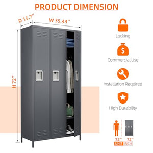 SUXXAN 3 Doors Storage Locker Combination with 6 Hooks, Metal Locker for School Office Gym - W35.43*D15.7*H72 (Dark Grey)