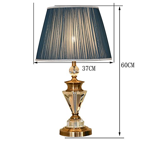 Desk Lamp Full Copper Crystal Table Lamp Retro Living Room Decoration Copper Desk Lamp E27 Study Bedroom Bedside Lamp, Beige/Light Blue Cloth Shade A+ (Color : Light Blue)