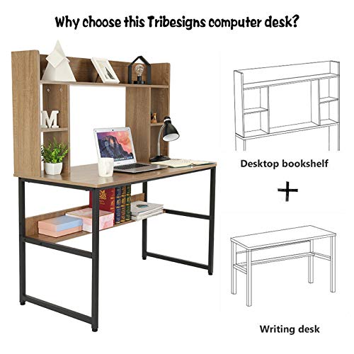 Fiudx Computer Desk Bookshelf 2 in 1,Home Learning Study Writing Reading Desk with Shelf,Sturdy Gaming Desk,Office Laptop Workstation,Large Storage Capacity Vanity Desk Makeup Dressing Console Table