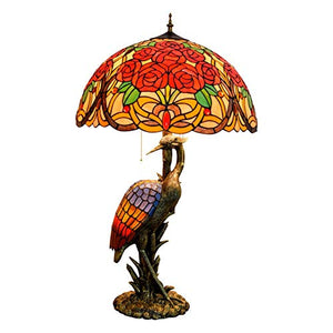 Xihe Tiffany Antique Table Lamp 20" Female Bird Desk Lamp - Colored Roses Glass Lampshade