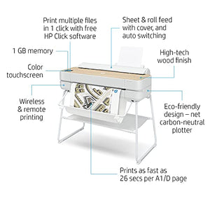 HP DesignJet Studio Wood Large Format Wireless Plotter Printer - 24", with Roll Cover, Auto Sheet Feeder & Stand (5HB12A)