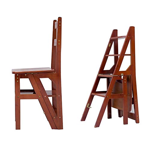 LUCEAE Wooden Four Steps Step Ladder & Dining Chair - Foldable & Portable