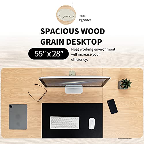 RELAX4LIFE Electric Height Adjustable Standing Desk Lifting Gaming Table Workstation W/Mouse Pad, 4 Programmable Presets Controller, Home Office Memory Stand Up Desk(55” x 28”, Natural+Black)