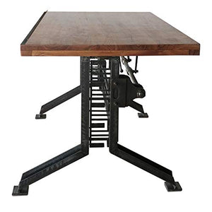 Industrial Drafting Desk Table – Art Deco Iron Crank Base – Tilt Top