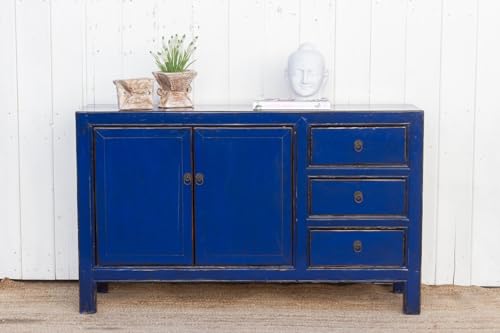 Lschool Royal Blue Lacquered Asian Credenza
