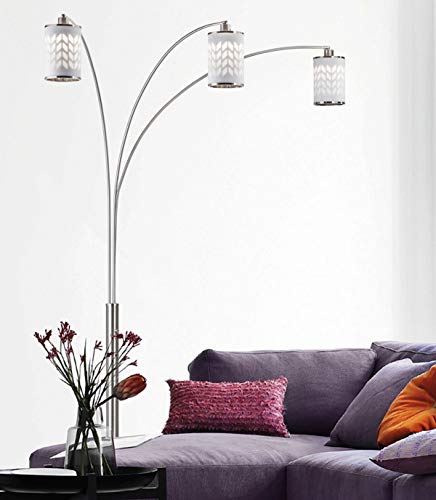 NOVA of California 2311078 Flora Contemporary Three Light Arched Floor Lamp, Metal with Weathered Brass Finish and Dimmer Switch, Modern Over The Sofa Living Room Light