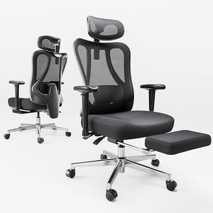 Hbada Ergonomic Office Chair with 2D Adjustable Armrest, Lumbar Support, Tilt Function, Footrest - Black