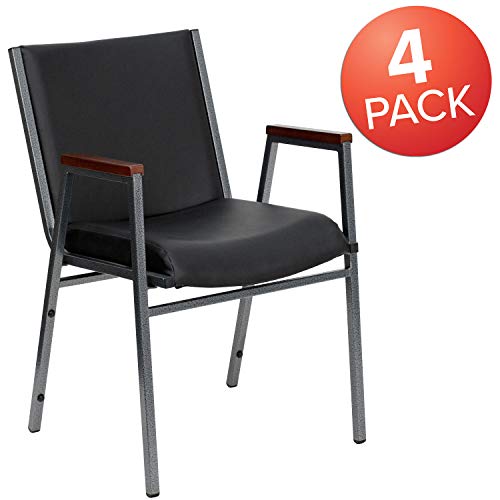 Flash Furniture 4 Pack HERCULES Series Black Vinyl Stack Chair with Arms