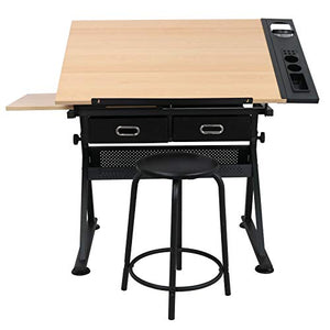 Drawing Table Adjustable Folding, Designer Architect, Drafting Table Art & Craft Drawing Desk with Drawer Comfortable Work Space Workstation Home, Office, Studio, or School